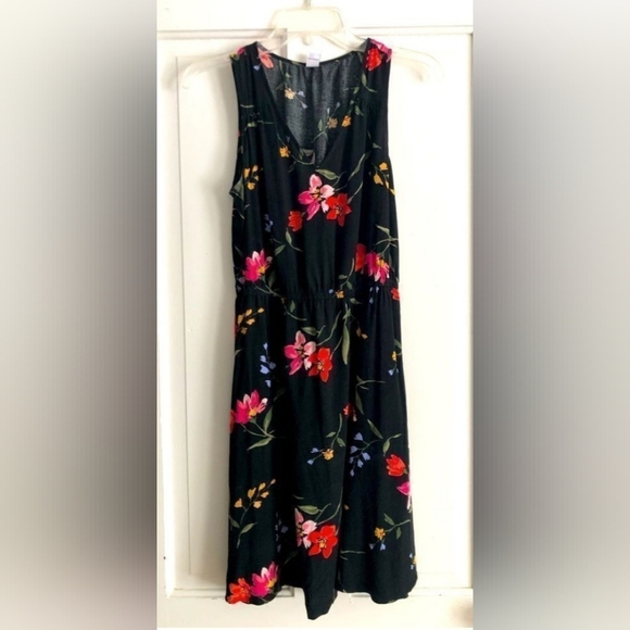 Old Navy Sun Tank Dress Black with Red floral - Picture 1 of 3
